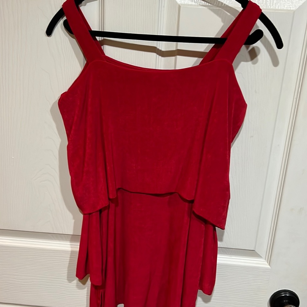 Red cold shoulder top